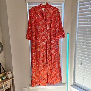 VINTAGE Peony Brand Red Kimono Womens Size 38 Frog Button Shanghai China